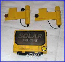 1987 Vintage Sony Walkman Solar with (2) Battery Packs WM-F107 For Parts or Repair