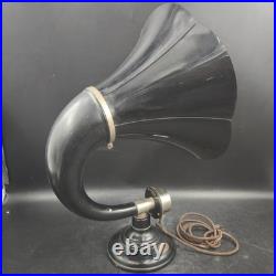 Antique 1920's Burns Horn Radio Speaker Black Pyralin Bell Untested Parts/Repair