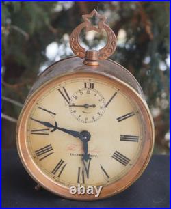 Antique C 1898 1910 Marswells Peg Leg COPPER CASE Alarm Clock RUNS UNUSUAL