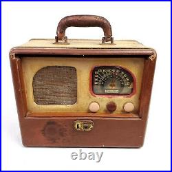 For Repair or Parts Vintage Tube Radio Portable 1930's Antique Leather
