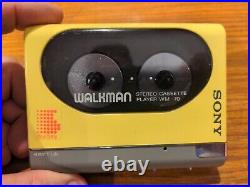 Parts Only Vintage Sony Walkman WM-70 FM Cassette Player Yellow with manual