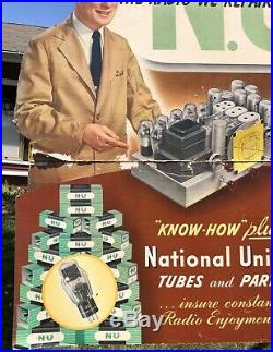 RARE Vintage NATIONAL UNION Tubes Parts Radio Repair Shop Dealer Die Cut Sign