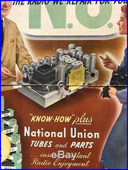 RARE Vintage NATIONAL UNION Tubes Parts Radio Repair Shop Dealer Die Cut Sign