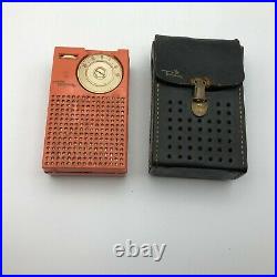 Rare Coral Color Regency TR-1G Transistor Radio withcase Parts or Repair Vtg F9