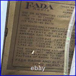 Rare Vintage Fada Tube AM Radio. 14x17 Face. Parts