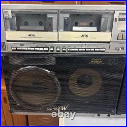 SHARP GF-909 Boombox Dual Cassette Radio Silver Junk Parts Repair Japan Vintage
