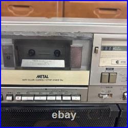 SHARP GF-909 Boombox Dual Cassette Radio Silver Junk Parts Repair Japan Vintage