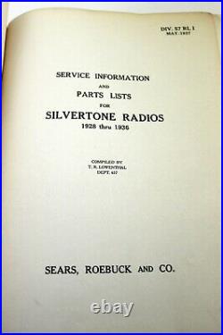 Service Information & Parts Lists for Silvertone Radios 1928-36 Sears Manual Vtg