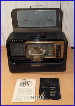 Vintage 1950s Zenith Transoceanic SW Radio 5H40 H-500 For Parts with Paperwork