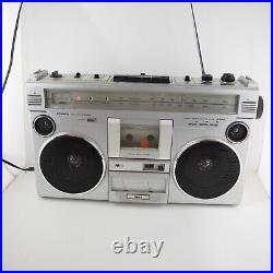 Vintage 1980s Large Heavy Silver Boombox Sears w VU Meters (For Parts/Repair)