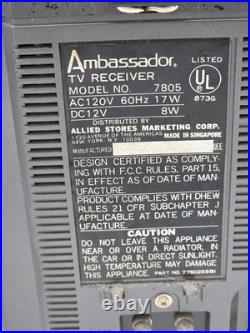 Vintage Ambassador 7805 Portable TV Receiver & Am/Fm Radio Parts Only