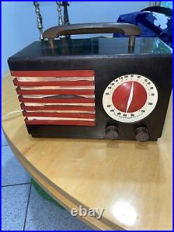 Vintage Blue EMERSON Patriot TUBE Radio ART DECO DIAL Powers Up Parts or Repair