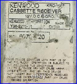 Vintage Corvette Kenwood AM/FM Cassette Radio KRC-1007 Untested For Parts Only