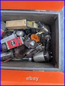 Vintage GE Radio TV Repairman Tube Caddy Orange Case Toolbox WithTubes & Parts