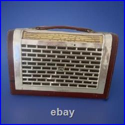 Vintage His Master's Voice Transistor Radio Red leather case HMV UNTESTED Parts