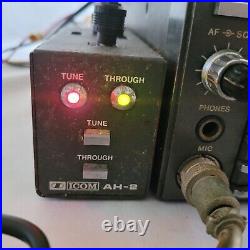 Vintage ICOM IC-735 HF Ham Radio Transceiver withAH-2 Tuner Powers On Parts Only