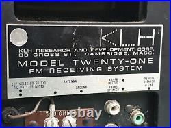 Vintage KLH Model Twenty One 21 FM Radio, Turns On. For Parts Or Repair