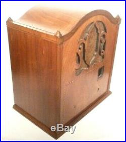 Vintage MAJESTIC 50 CATHEDRAL RADIO parts WOOD SHELL & GRILL CLOTH