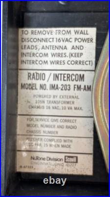 Vintage NuTone IMA-203 AM/FM Radio Intercom With Original Parts & Service Tag
