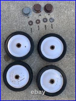 Vintage Pull Wagon Parts Radio Rocket / Flyer Wheels with Metal Caps