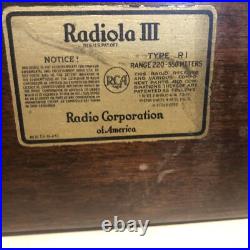 Vintage RCA Radiola III Radio Receiver Type R1 Untested For Parts