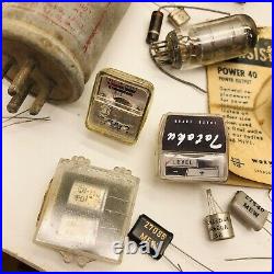 Vintage Radio Tv Parts Lot Transformers Radio Crystals Capacitors Circuit Boards