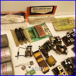 Vintage Radio Tv Parts Lot Transformers Radio Crystals Capacitors Circuit Boards