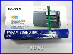 Vintage Sony ICF-38 Portable AM/FM 2-Band Radio NEW IN BOX, Opened box All Parts