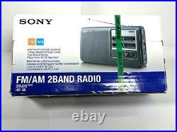 Vintage Sony ICF-38 Portable AM/FM 2-Band Radio NEW IN BOX, Opened box All Parts