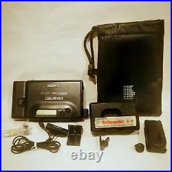 Vintage Sony Walkman WM-F707 with case & accessories for parts, NOT working