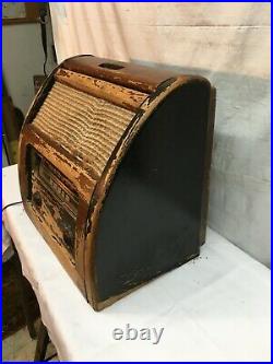 Vintage Wood Philco Short Wave Radio 1940s Bakelite Knobs Roll Top Parts Repair