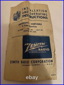 Zenith Universal Wavemagnet Radio Vintage Tube For Parts Not Working